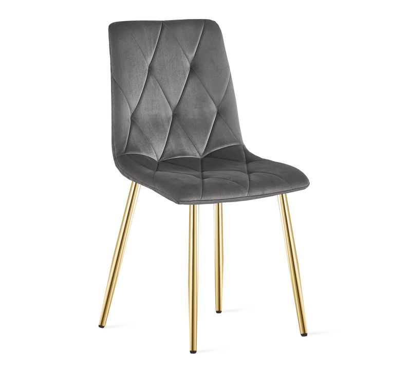 Chaise De Salle à Manger  Tyra Siège Gris Foncé, Jambes Dorées, Siège Rembourré, Siège Ergonomique