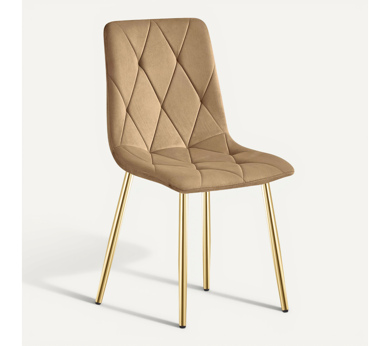 Chaise De Salle à Manger Tyra Siège Marron, Jambes Dorées, Siège Rembourré, Siège Ergonomique