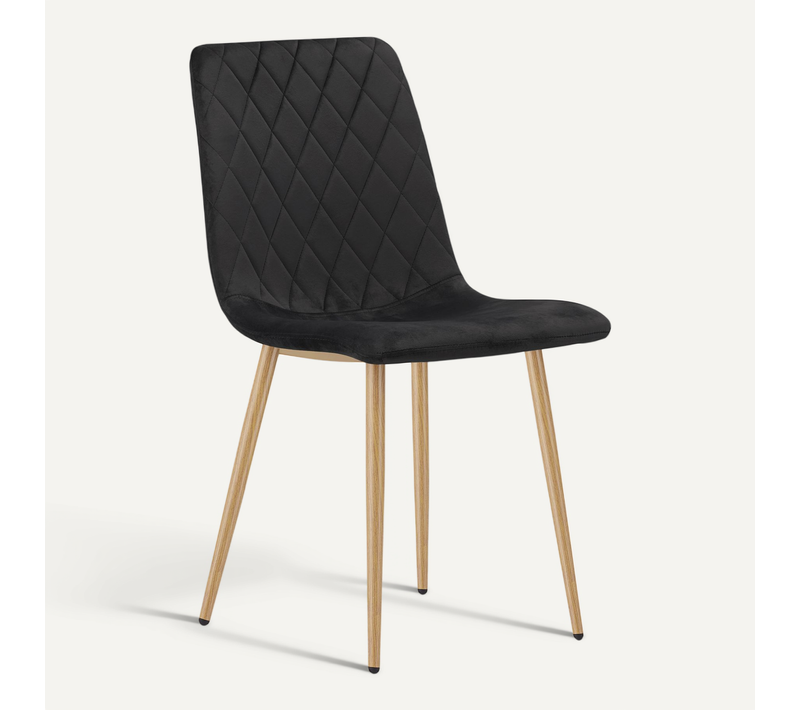 Chaise De Salle à Manger Turin Siège Noir, Pieds Couleur Bois, Siège En Velours