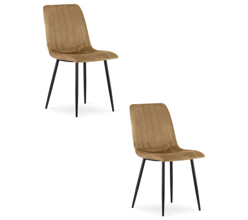 Chaise De Salle à Manger Lot De 2 Jewa Siège Marron, Jambes Noires, Siège En Velours