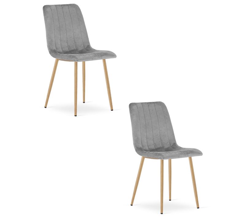Chaise De Salle à Manger Lot De 2 Jewa Siège Gris Clair, Pieds Couleur Bois, Siège En Velours