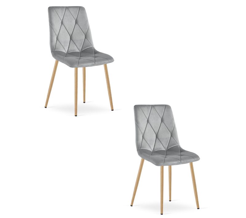 Chaise De Salle à Manger Lot De 2 Tyra Siège Gris Clair, Pieds Couleur Bois, Siège Rembourré