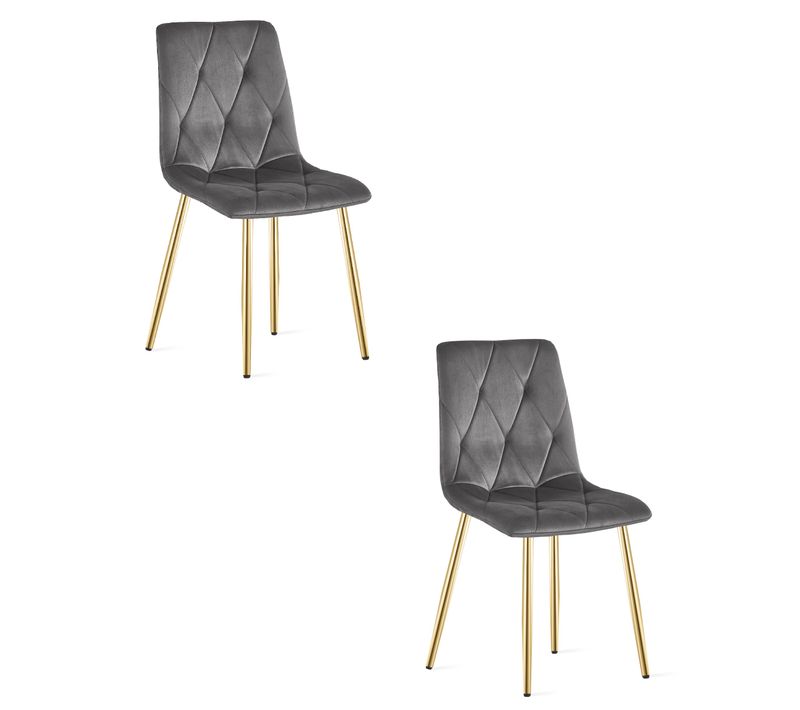 Chaise De Salle à Manger Lot De 2 Tyra Siège Gris Foncé, Jambes Dorées, Siège Rembourré