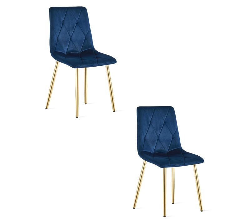Chaise De Salle à Manger Lot De 2 Tyra Siège Bleu Marine, Jambes Dorées, Siège Rembourré