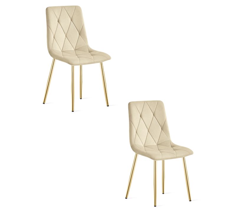 Chaise De Salle à Manger Lot De 2 Tyra Siège Beige Clair, Jambes Dorées, Siège Rembourré