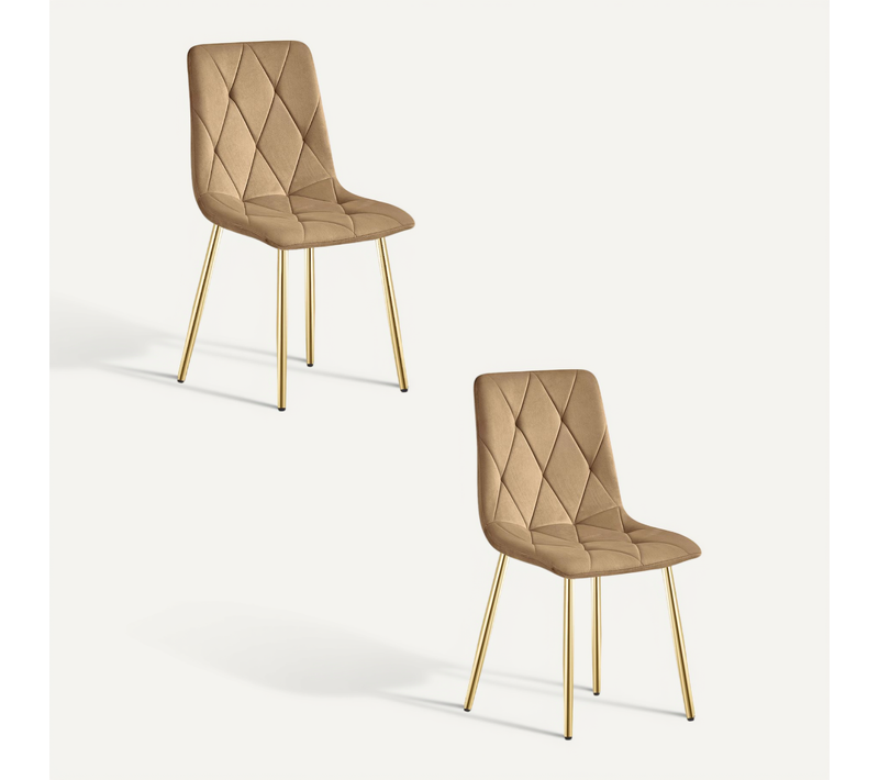 Chaise De Salle à Manger Lot De 2 Tyra Siège Marron, Jambes Dorées, Siège Rembourré