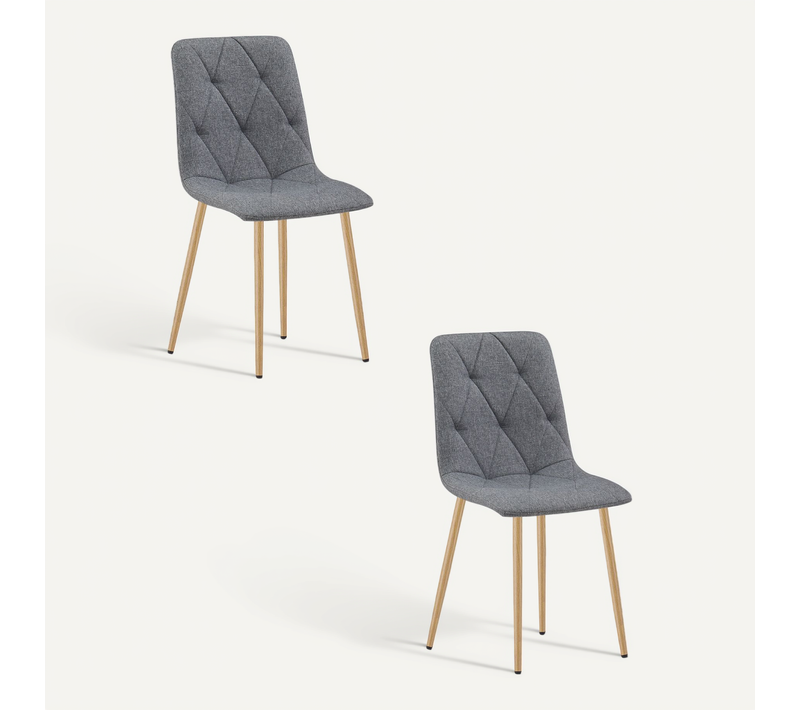 Chaise De Salle à Manger Lot De 2 Tyra Siège Gris Foncé, Pieds Couleur Bois, Siège Rembourré