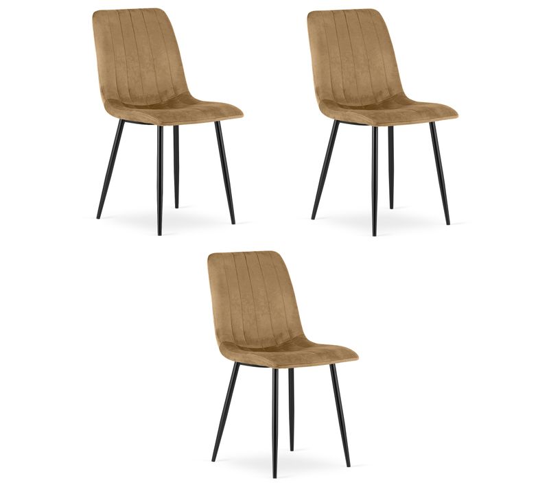 Chaise De Salle à Manger Lot De 3 Jewa Siège Marron, Jambes Noires, Siège En Velours