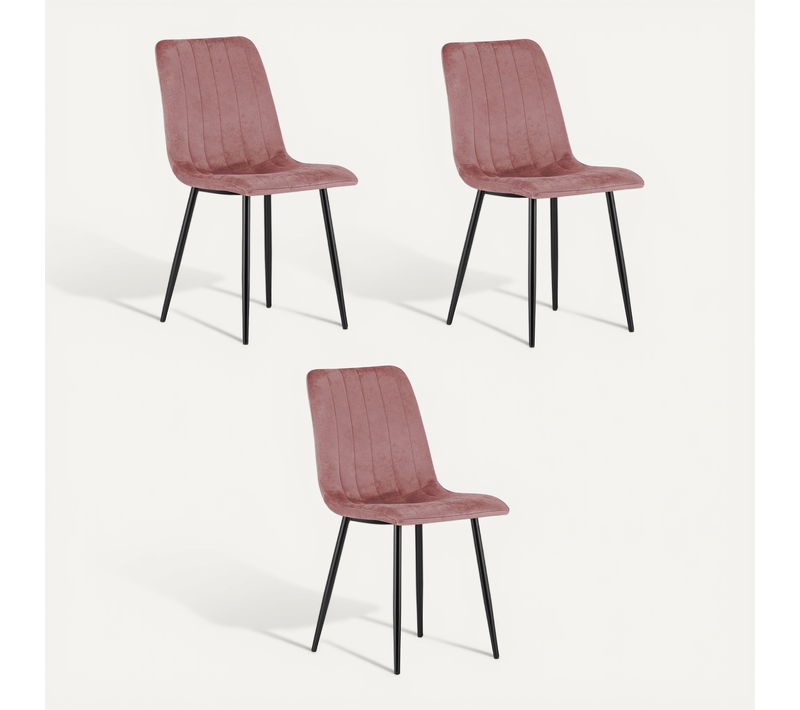 Chaise De Salle à Manger Lot De 3 Jewa Siège Rose, Jambes Noires, Siège En Velours