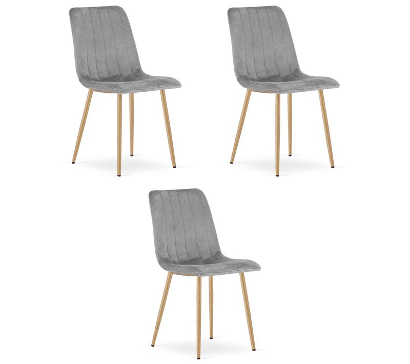 Chaise De Salle à Manger Lot De 3 Jewa Siège Gris Clair, Pieds Couleur Bois, Siège En Velours