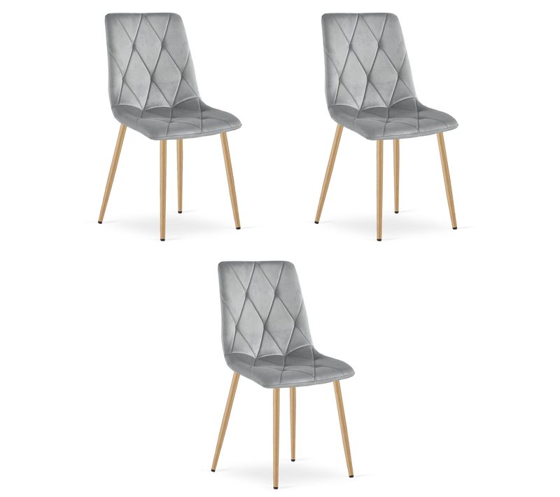Chaise De Salle à Manger Lot De 3 Tyra Siège Gris Clair, Pieds Couleur Bois, Siège Rembourré