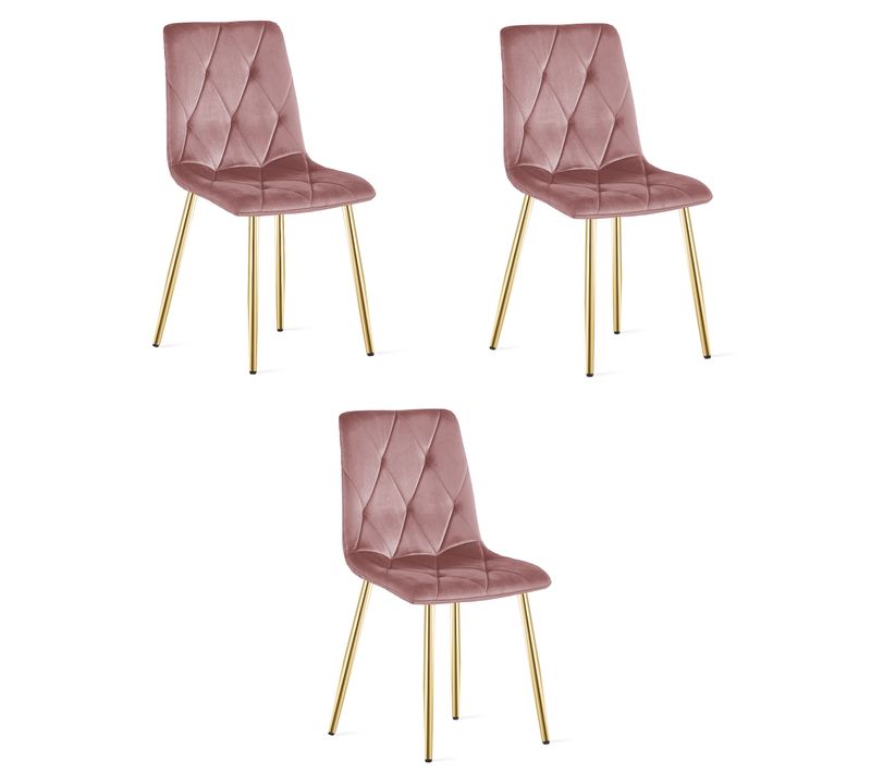 Chaise De Salle à Manger Lot De 3 Tyra Siège Rose, Jambes Dorées, Siège Rembourré
