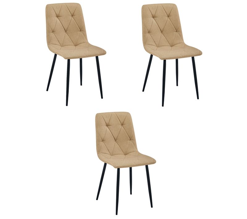 Chaise De Salle à Manger Lot De 3 Tyra Siège Marron, Jambes Noires, Siège Rembourré