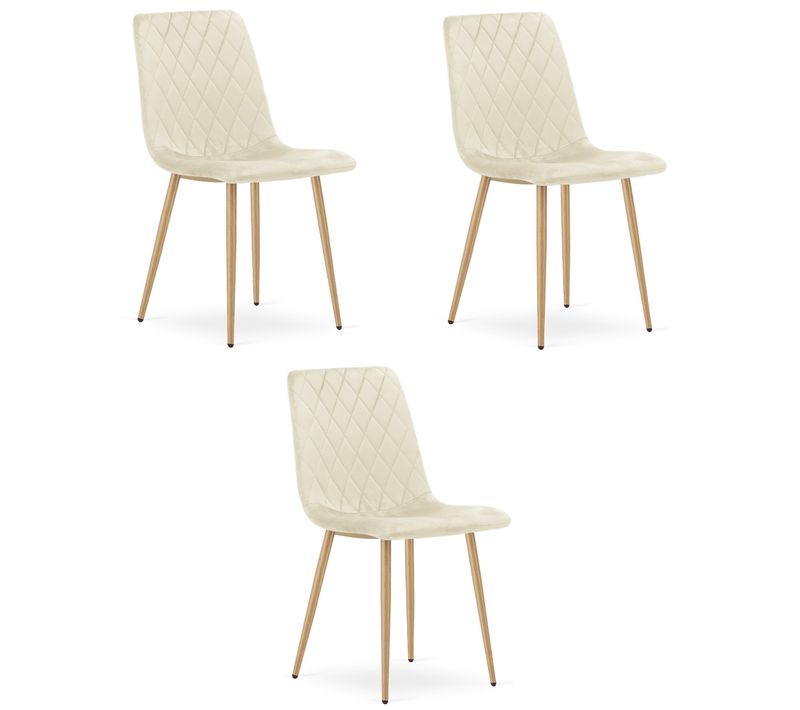 Chaise De Salle à Manger Lot De 3 Turin Siège Beige Clair, Pieds Couleur Bois, Siège En Velours