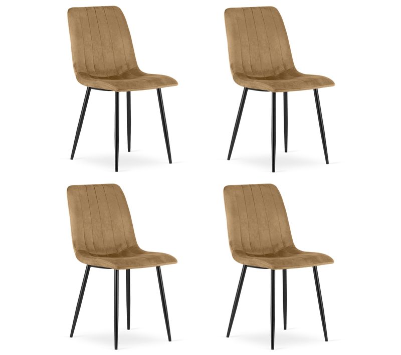 Chaise De Salle à Manger Lot De 4 Jewa Siège Marron, Jambes Noires, Siège En Velours