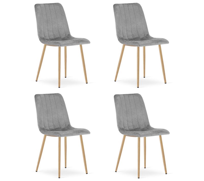 Chaise De Salle à Manger Lot De 4 Jewa Siège Gris Clair, Pieds Couleur Bois, Siège En Velours