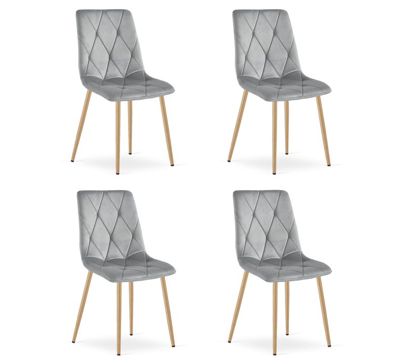 Chaise De Salle à Manger Lot De 4 Tyra Siège Gris Clair, Pieds Couleur Bois, Siège Rembourré