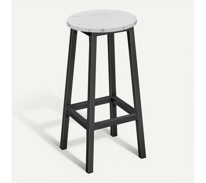 Tabouret De Bar M2904 Siège En Marbre, Base Noire, Repose-pieds, Cadre En Acier