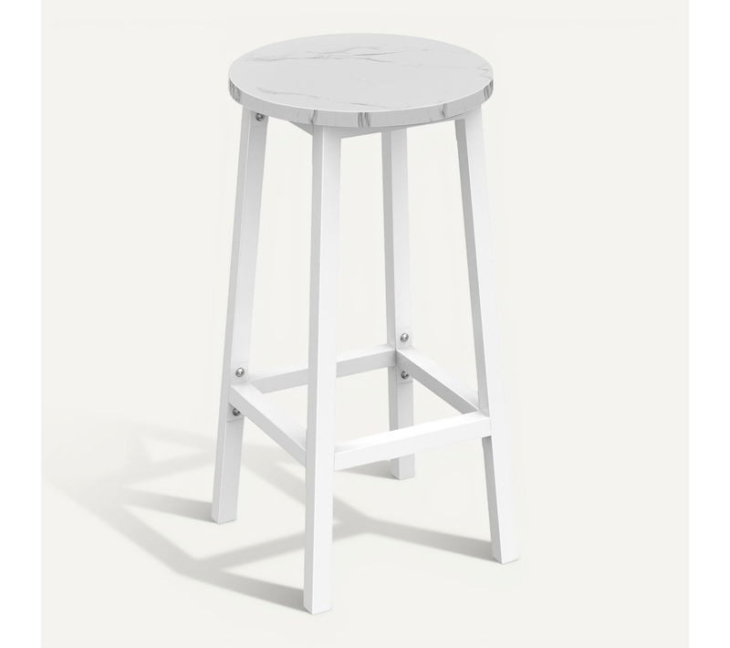 Tabouret De Bar  M2907 Siège En Marbre, Base Blanche, Repose-pieds, Construction Légère