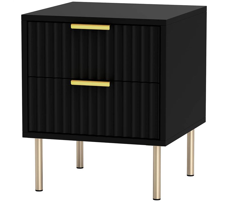 Table De Chevet, Table De Chevet Avec Rainures, Équipée De 2 Tiroirs Et De Pieds En Acier,noir