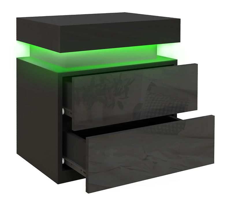 Table De Chevet Avec Panneau Lumineux à LED Avec 2 Tiroirs, Noir