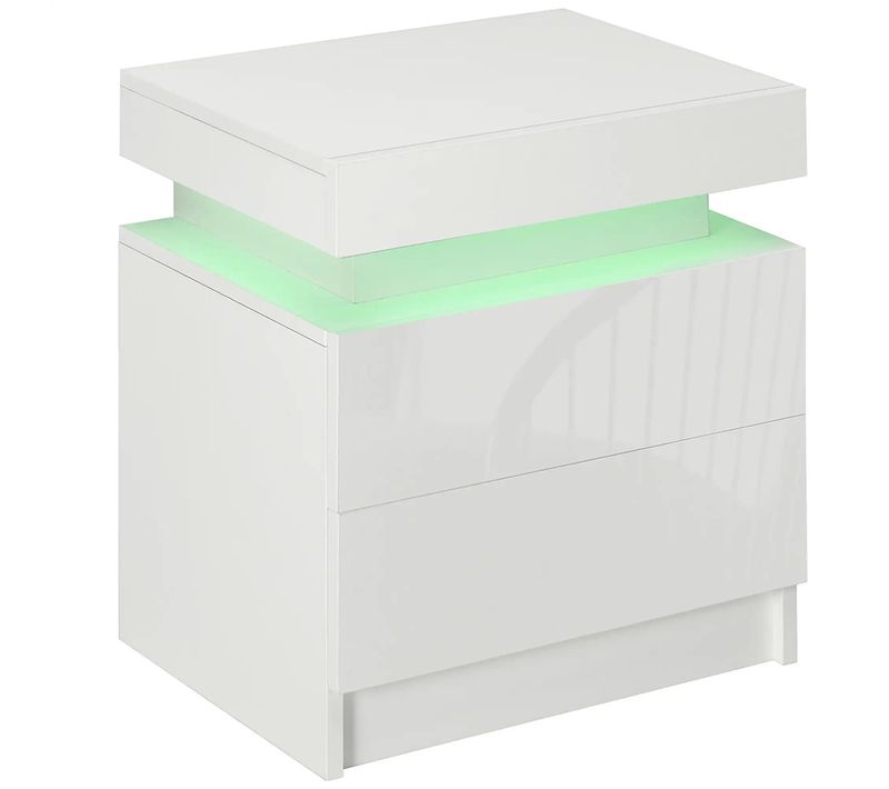 Table De Chevet Avec Panneau Lumineux à LED Avec 2 Tiroirs, Blanc