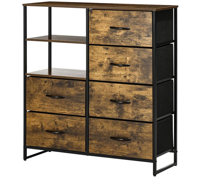 Commode, Fabriquée En Mdf Et En Acier, De Couleur Marron/noir, Équipée De Pieds Réglables.