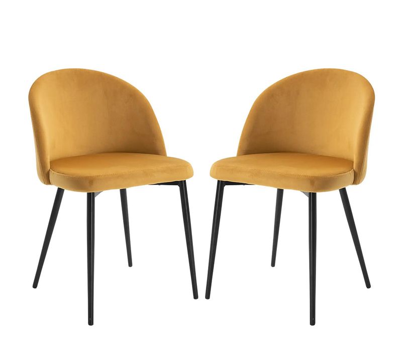 Lot De 2 Chaises De Salle à Manger En Tissu Velours, Avec Pieds Métalliques - Jaune