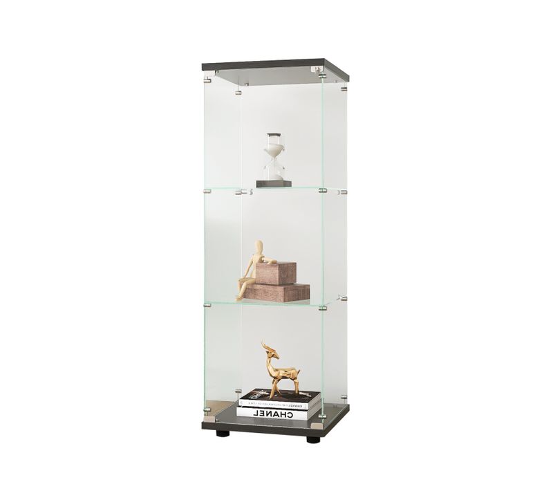 Vitrine En Verre - 3 Étagères En Verre - Avec Portes Et Serrure - Noir