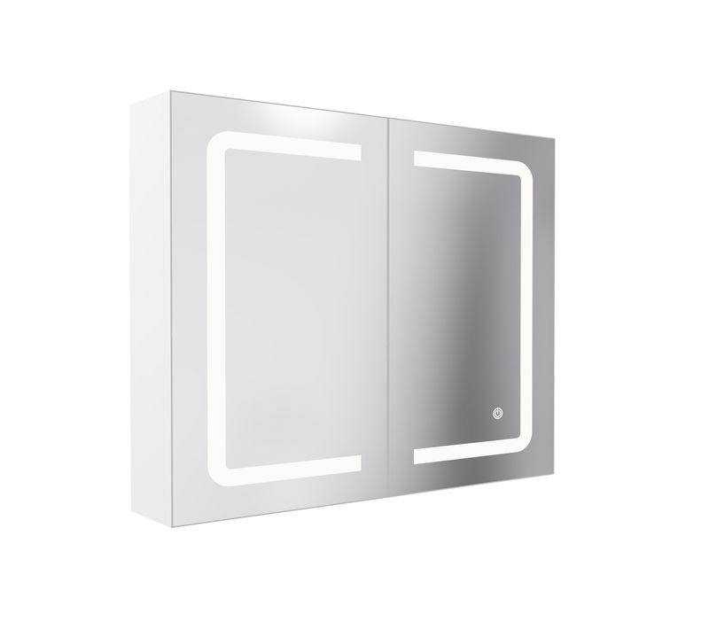 Armoire Salle De Bain Suspendue Miroir LED Avec Prise Et Interrupteur Sensoriel - 80x13.5x60 Cm