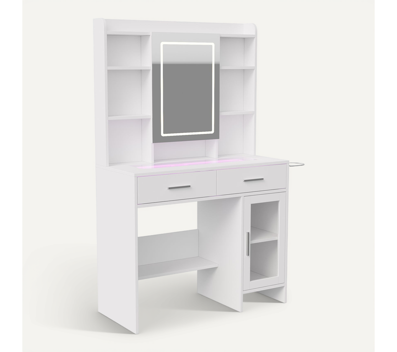 Coiffeuse Avec Miroir LED Et Prise,luminosité Réglable,avec Miroir Et Support,avec 2 Tiroirs,blanc