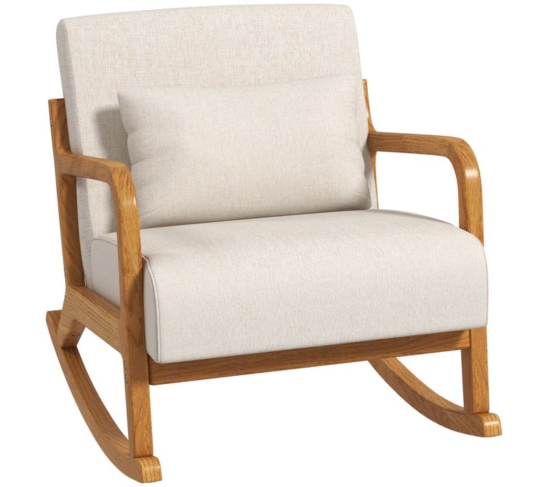 Fauteuil à Bascule Rembourré Avec Structure Bois Et Accoudoirs - Couleur Crème-pour Salon Et Chambre