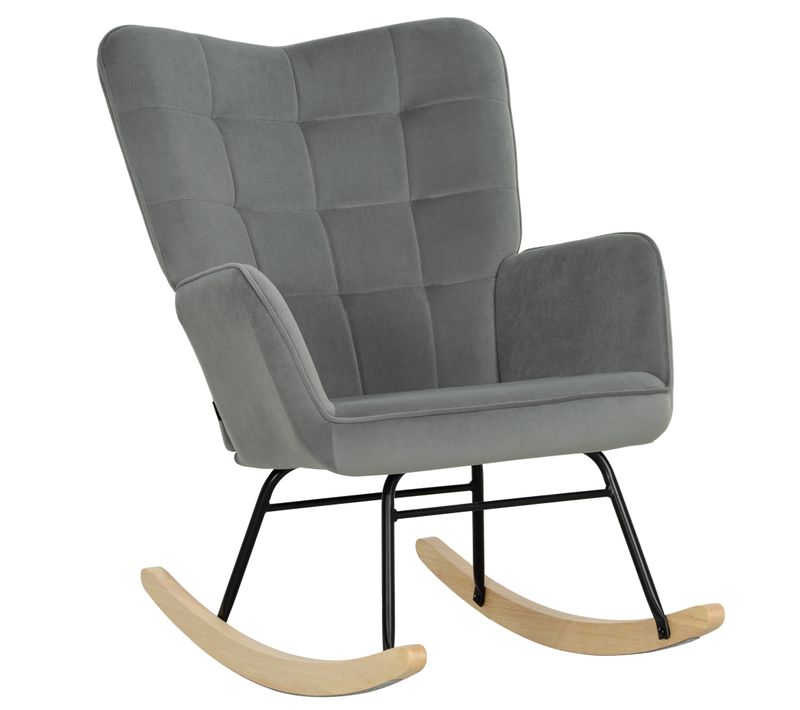 Fauteuil Berceuse Haut De Gamme - Velours Gris Anthracite - Accoudoirs - Bois