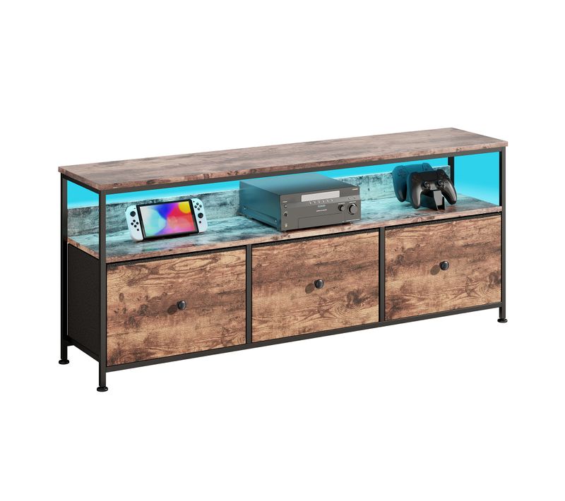 TV Stand, Metal Frame, With LED Lighting, With Cabinets, Drawers And Shelves, 137x57x30cm