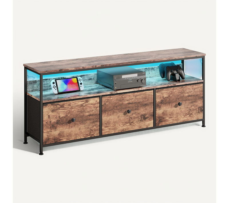 Meuble TV LED, 108 Cm, Avec Tiroirs Et Rangement En Tissu, Meuble TV Bas Rangement Pour Salon,bois