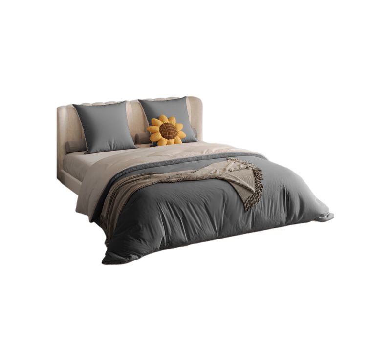 Parure De Lit 4 Pièces 160x200 Cm-housse De Couette,drap Housse,2 Taies D'oreiller-gris Foncé+gris