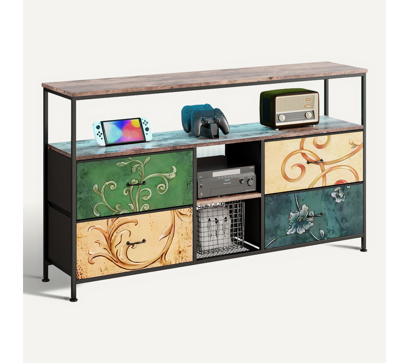 Meuble TV LED 137 Cm Avec Cadre En Métal Et Rangement Pour Salon Et Chambre