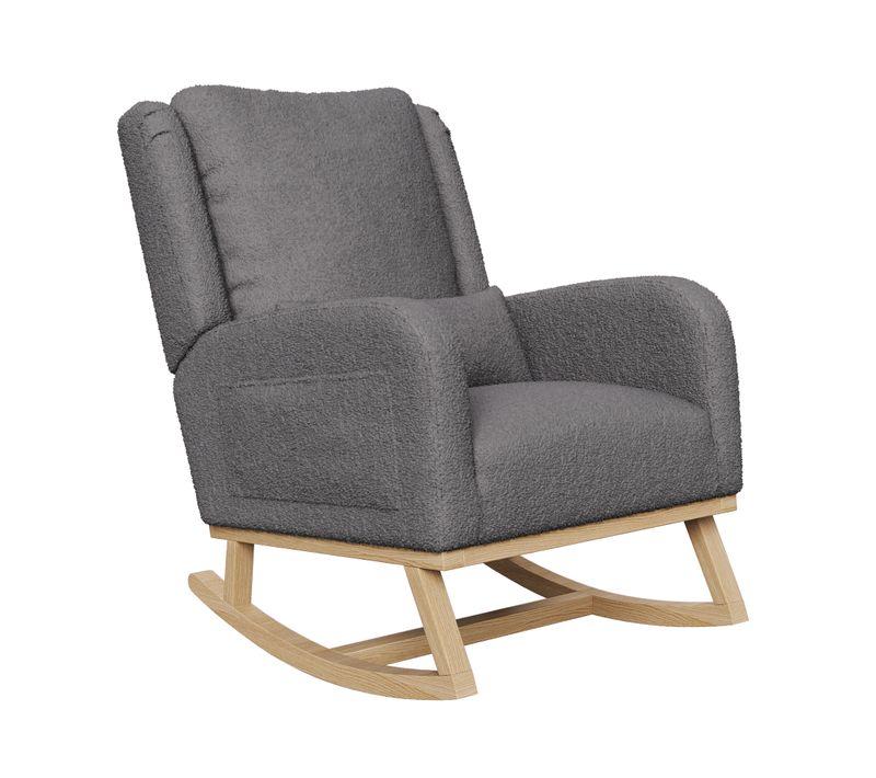 Fauteuil à Bascule Avec Coussins Et Sac De Rangement, En Bois Massif, Pour Salon, Gris