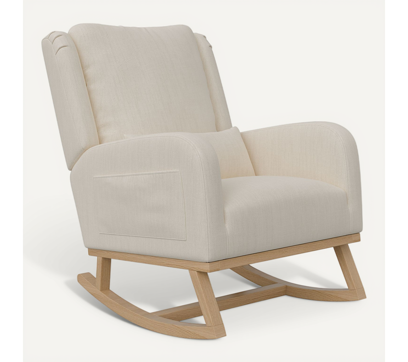 Fauteuil à Bascule Ergonomique En Lin Beige Avec Coussin Lombaire, Idéal Pour Le Salon