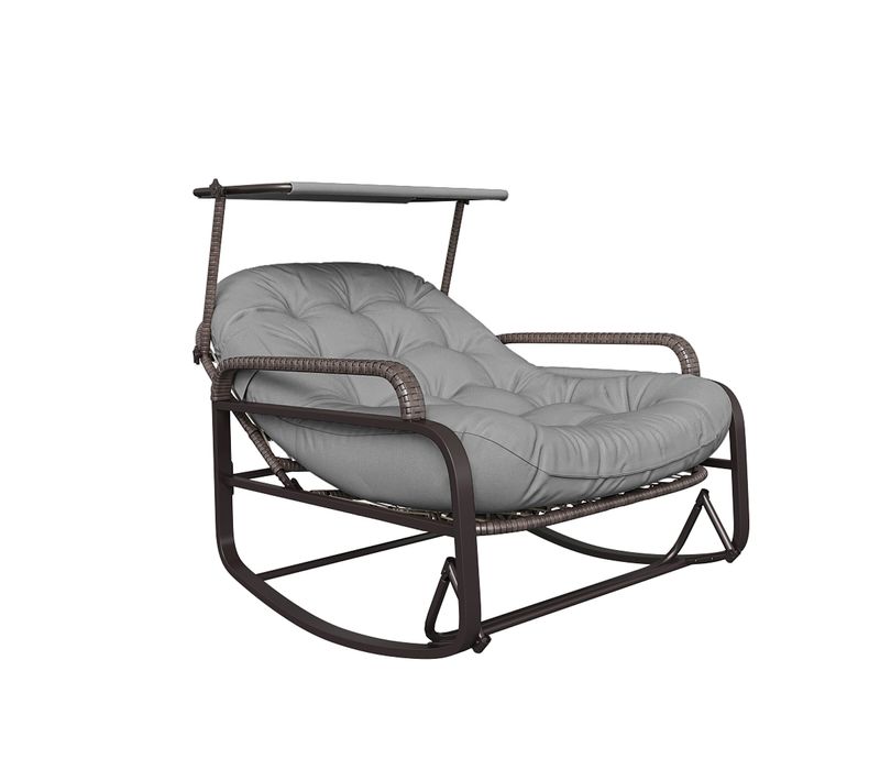Fauteuil Bascule En Rotin Avec Coussins Et Structure En Métal,idéal Pour Le Jardin Et Le Salon,gris