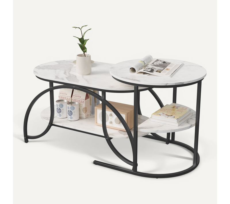 Ensemble De 2 Tables Basses Modernes, Aspect Marbre, Grand Rangement,noir