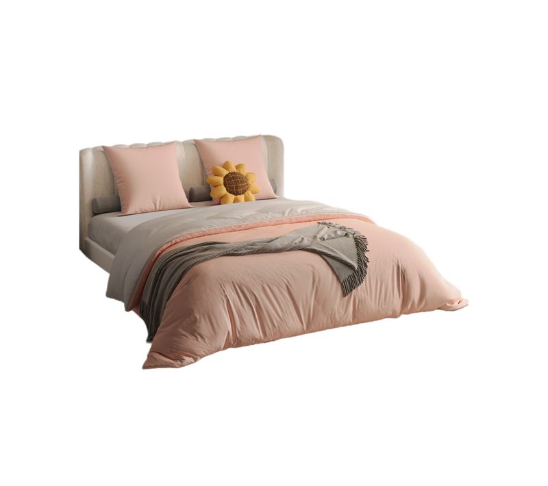 Parure De Lit 4 Pièces 160x200 Cm-housse De Couette,drap Housse,2 Taies D'oreiller-rose+gris Clair