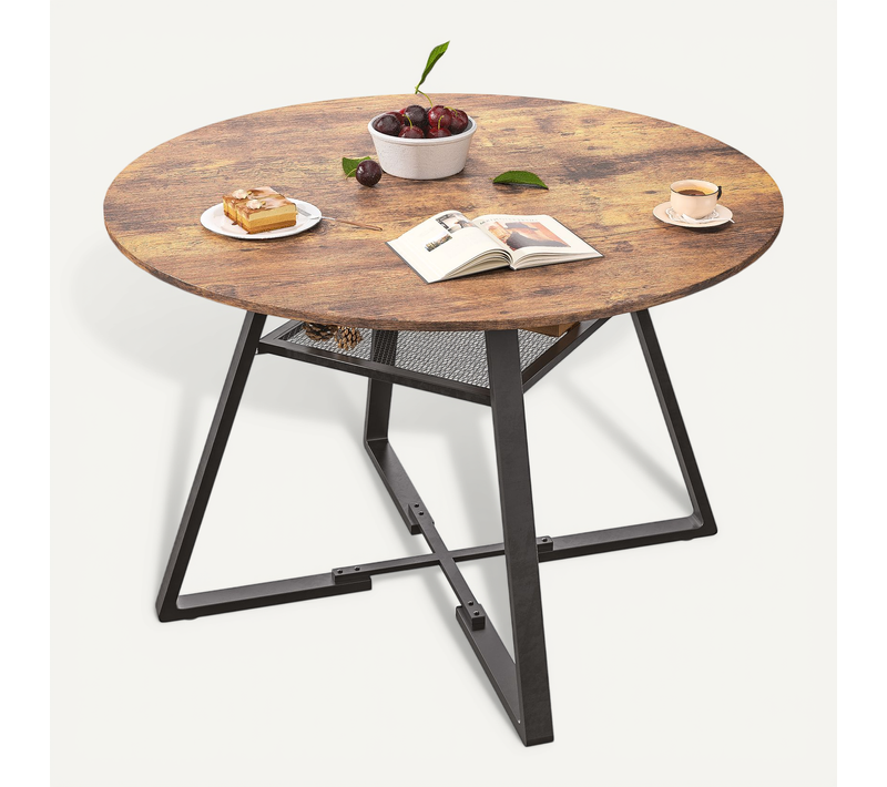 Grande Table à Manger Ronde Avec Rangement - Table En Bois Massif (pieds En Métal) - 120 Cm