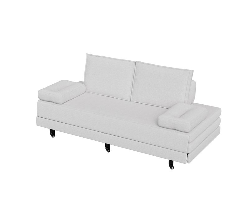 Canapé-lit Double Avec Dossier, Accoudoirs Et Coussins, Lit Gigogne, Adapté Au Salon,blanc