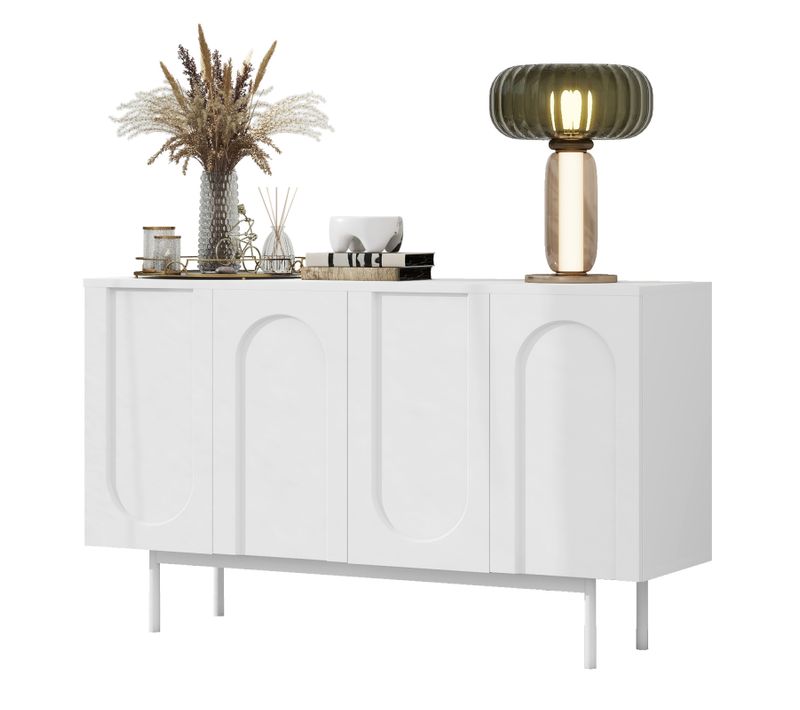 Buffet Arqué Avec 4 Portes, Adapté à La Salle à Manger Et Au Salon, Blanc