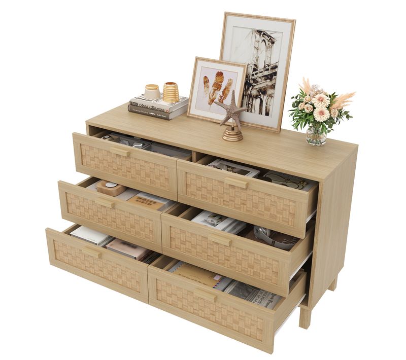 Commode Avec 6 Tiroirs De Style Rotin, Bois
