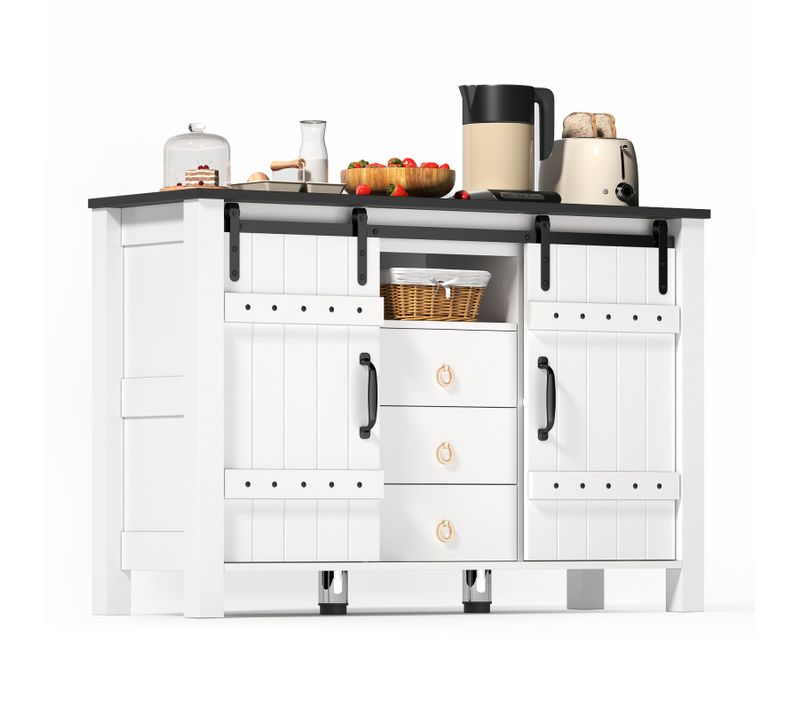 Buffet De 120 Cm Avec Rangement, Portes Coulissantes Et 3 Tiroirs, Pour Le Salon, Blanc