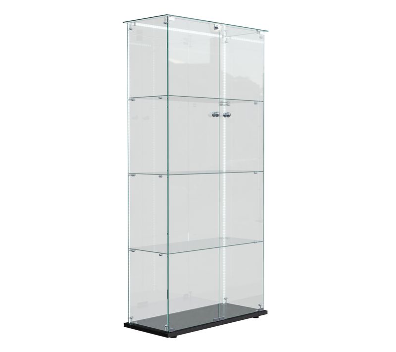 Vitrine En Verre Avec Bande Lumineuse LED, 163x78,5x35cm, Avec 2 Portes Et Serrure