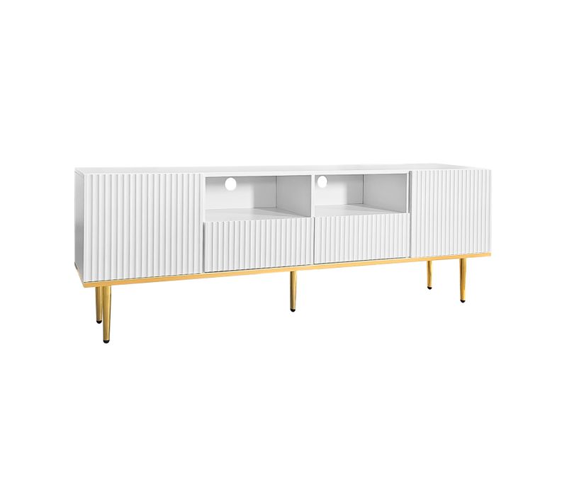 Meuble TV Moderne De 165 Cm, Meuble TV Avec Pieds Et Bords Dorés, Excellente Qualité, Blanc