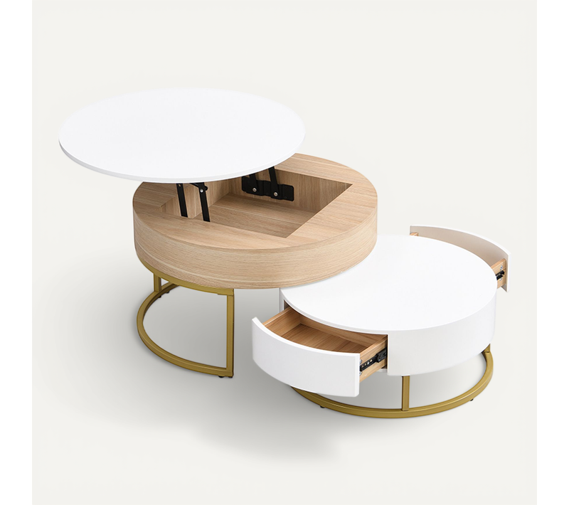 Lo De 2 Table Basse Avec Deux Tiroirs - Blanc Et Bois